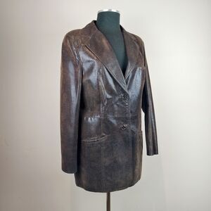Avenue Vintage Brown Women 42 Leather Blazer Jacket Classic Fall Essential